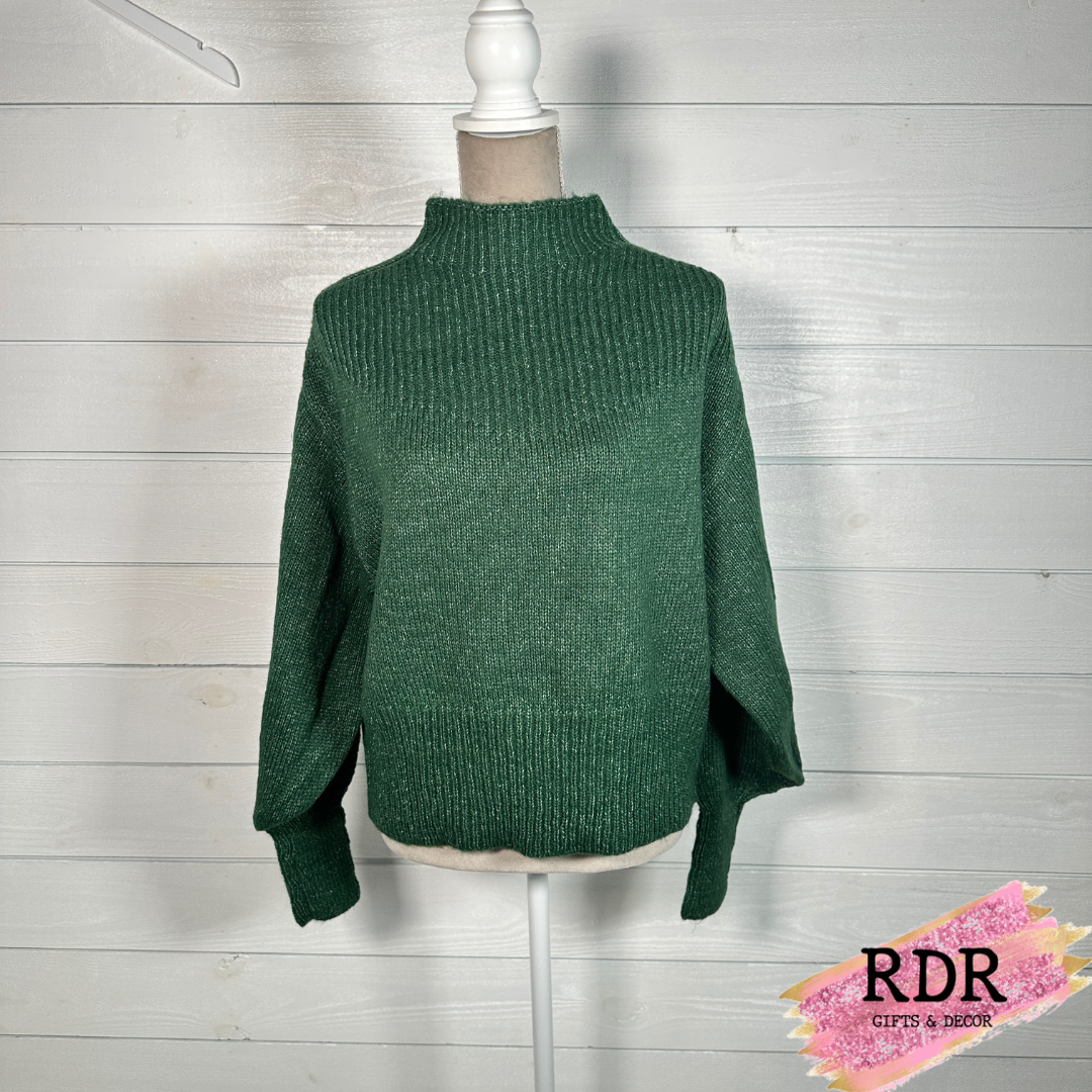 Balloon Sleeve Mock Neck Sweater