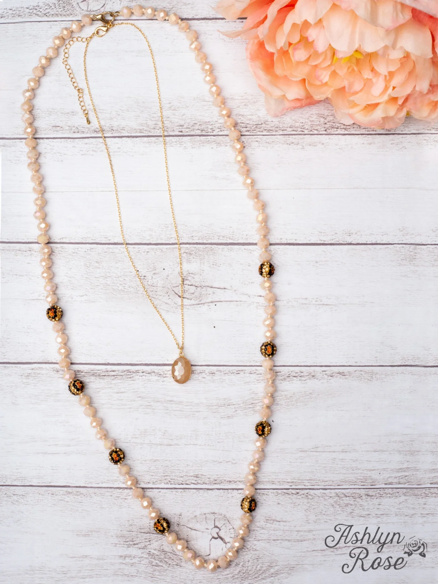 Southern Grace Long Layered Necklace With Beads And Pendant