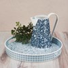 White Round Tray With Blue Florals/Plaid