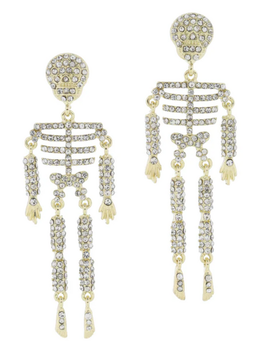 Clear Crystal Dangly Skeleton Earrings