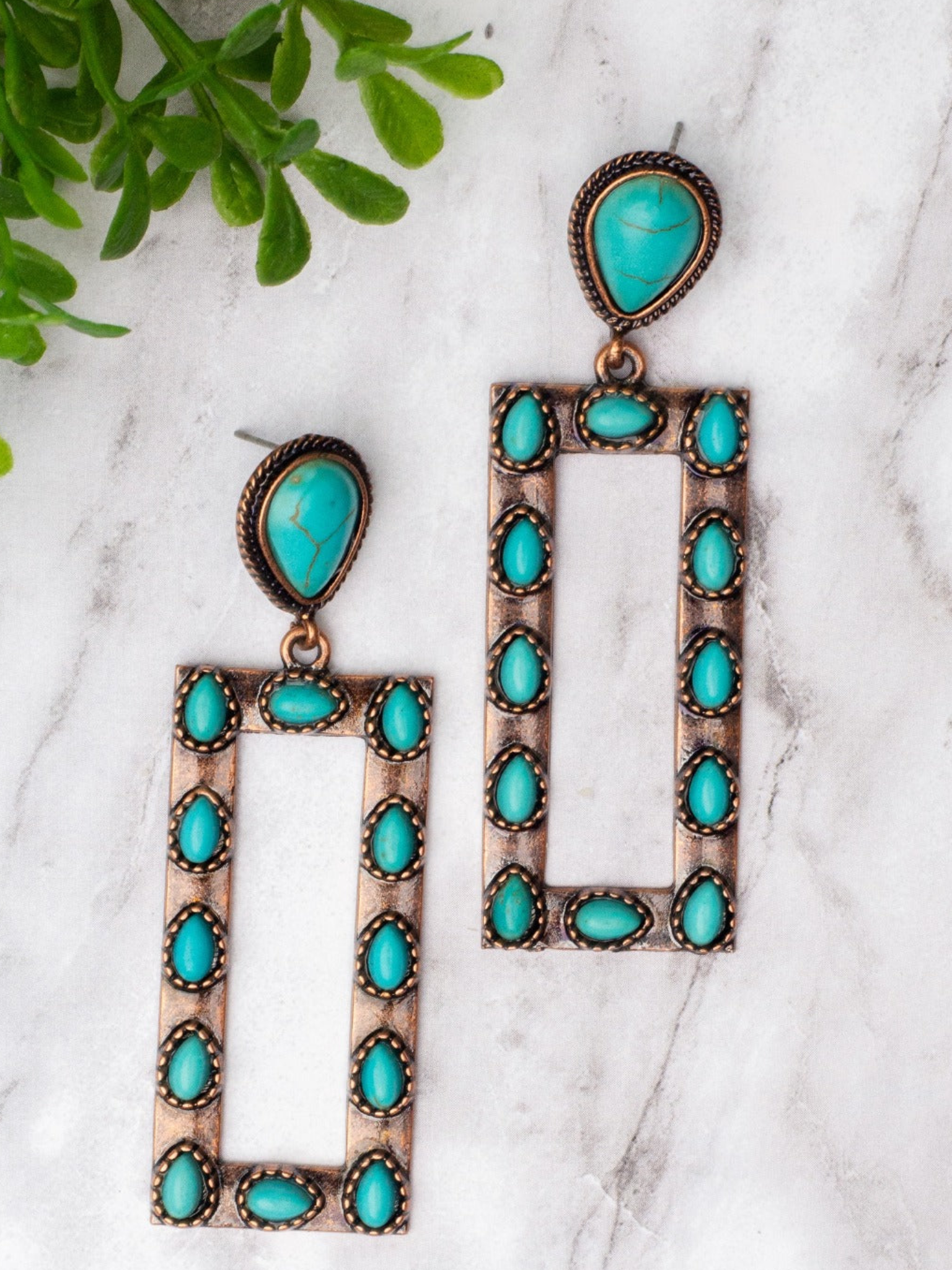 Southern Grace Rectangle Dangle Earrings With Turquoise Stones