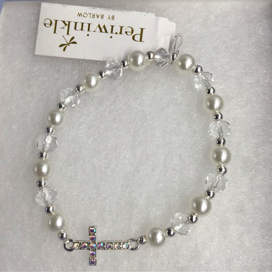 Pearl And Bead Crystal Cross Little Love Bracelet Boxed