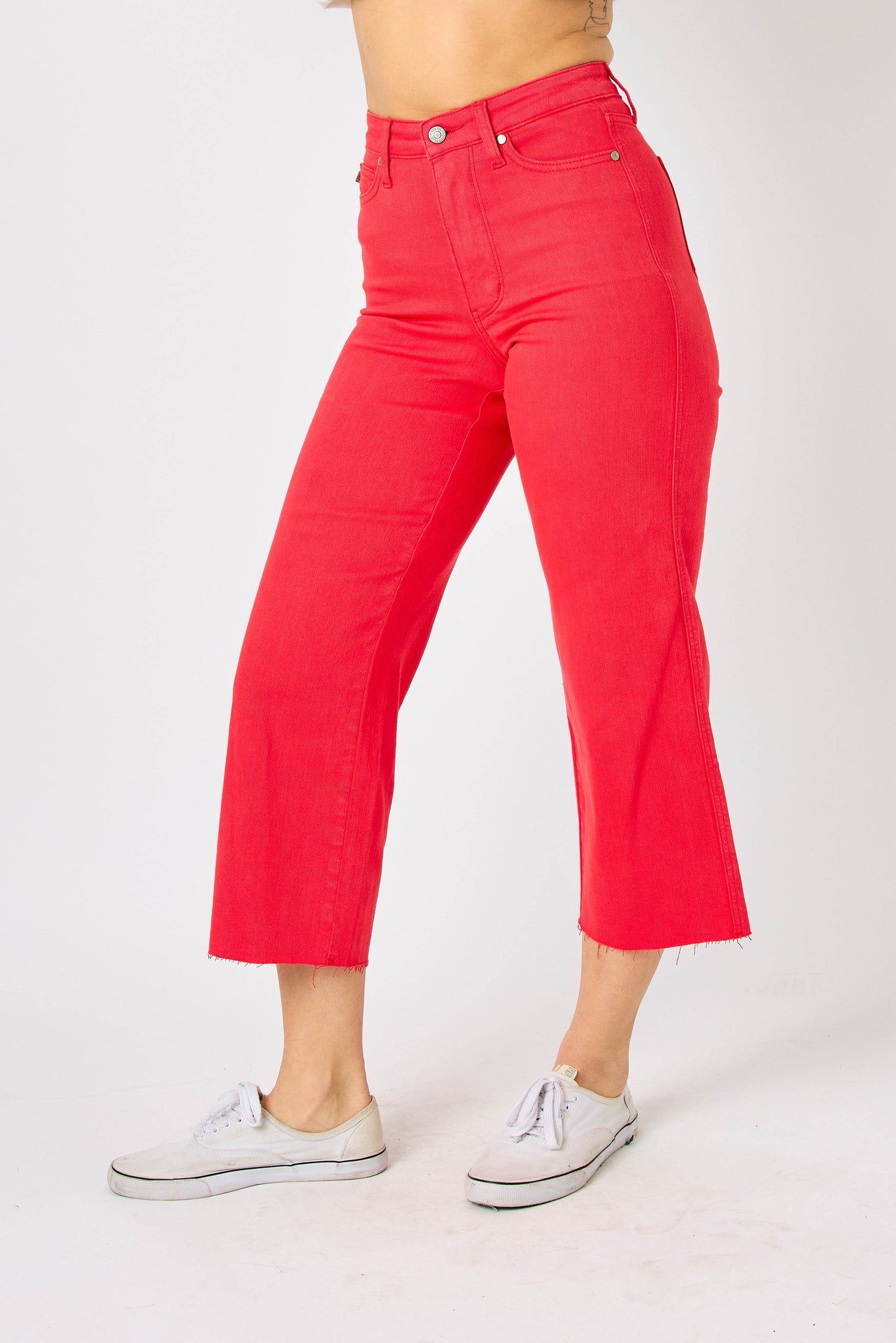 Judy Blue Red High Waist Tummy Control Wide Leg Cropped Jeans