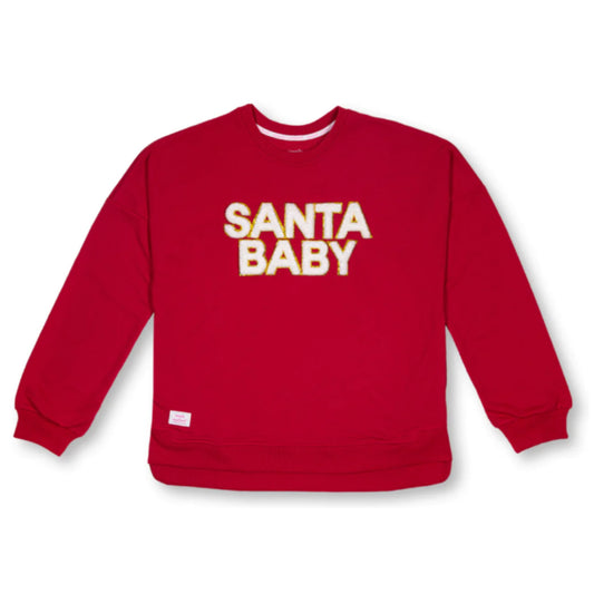 Simply Southern Sparkle Pullover Santa Baby Red