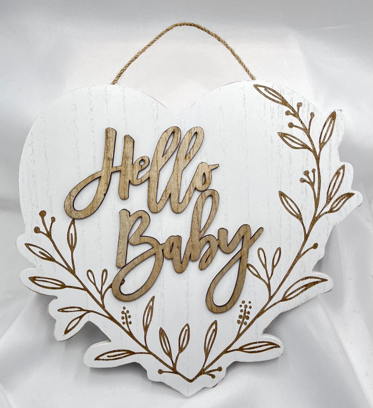 Wood Heart Baby Hanging Sign