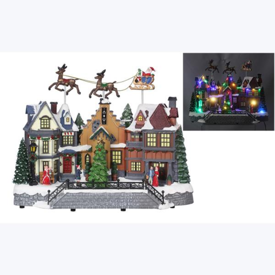 Traditional Christmas Tabletop Battery Operated Village Santa on Sled with LED Decor