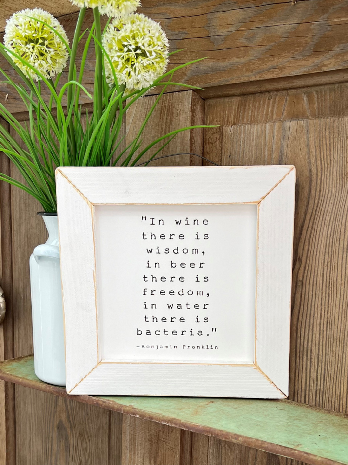 Wine, Beer, Water Picture In White Frame