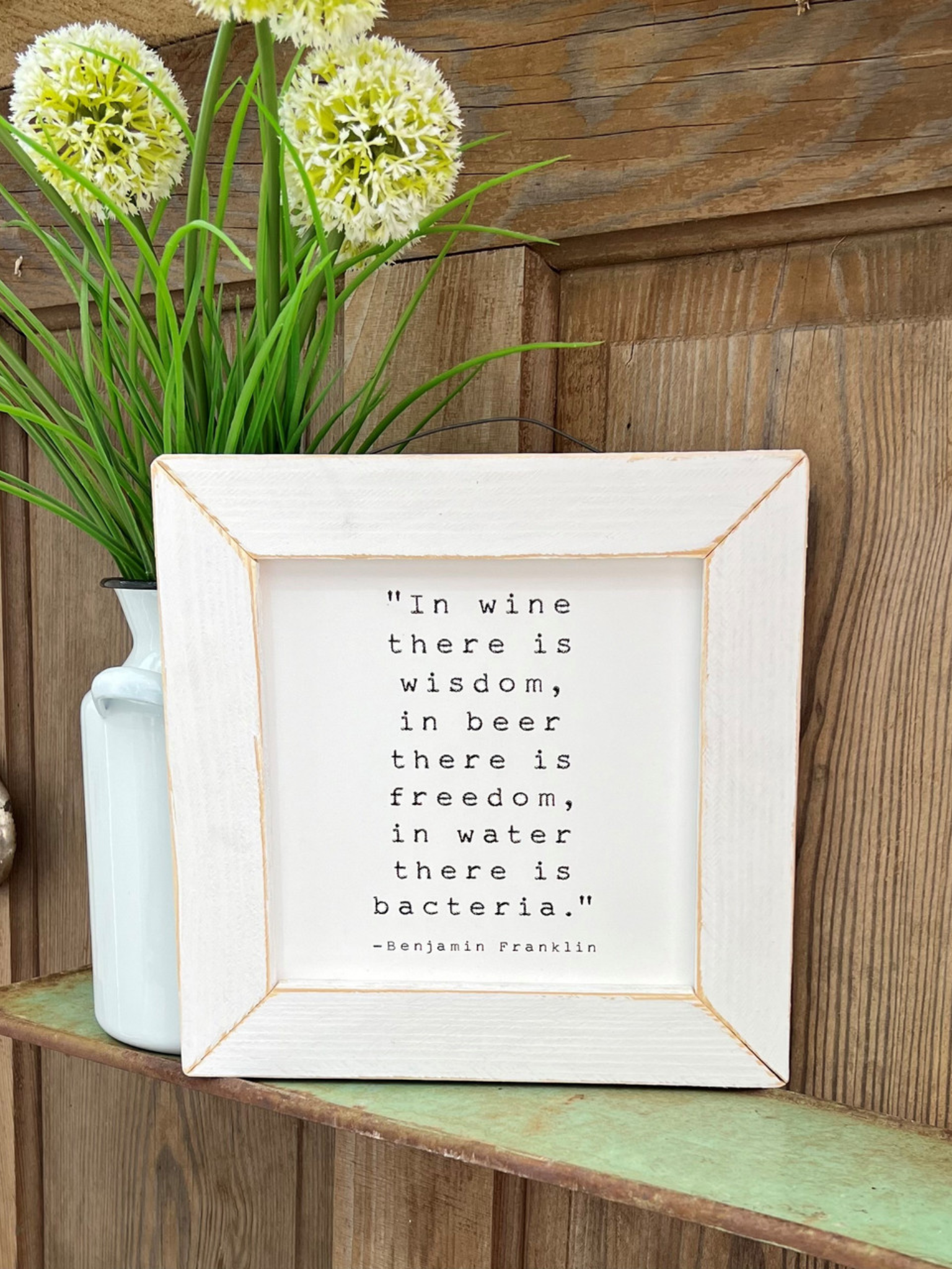 Wine, Beer, Water Picture In White Frame