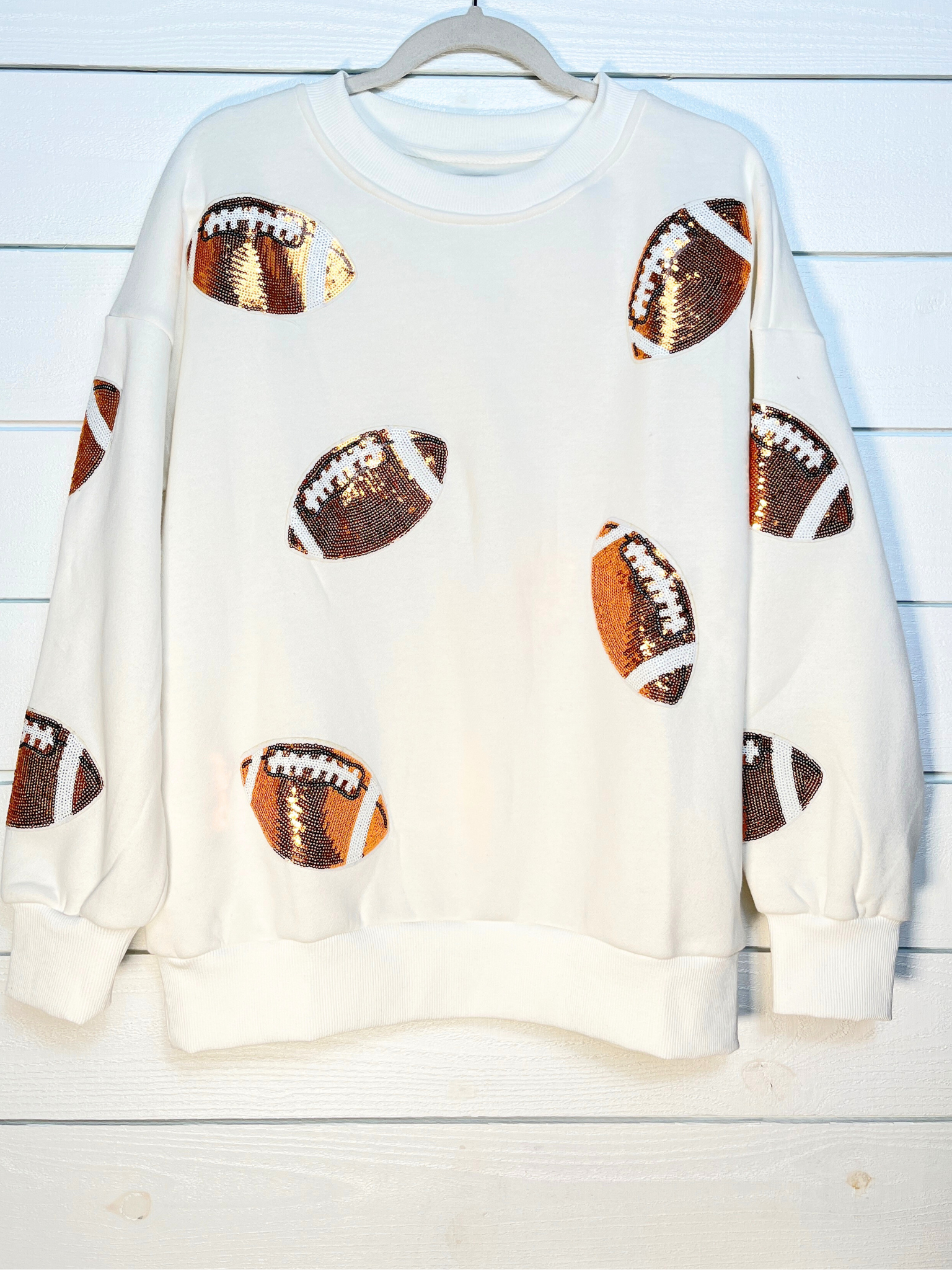 White Sweatshirt With Sequined Football Patches