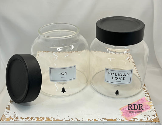 Holiday Food Storage Glass Canister With Sealed Wood Lid