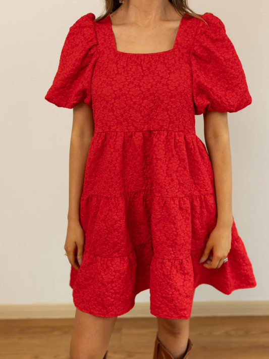 Southern Grace Red Jacquard Babydoll Dress