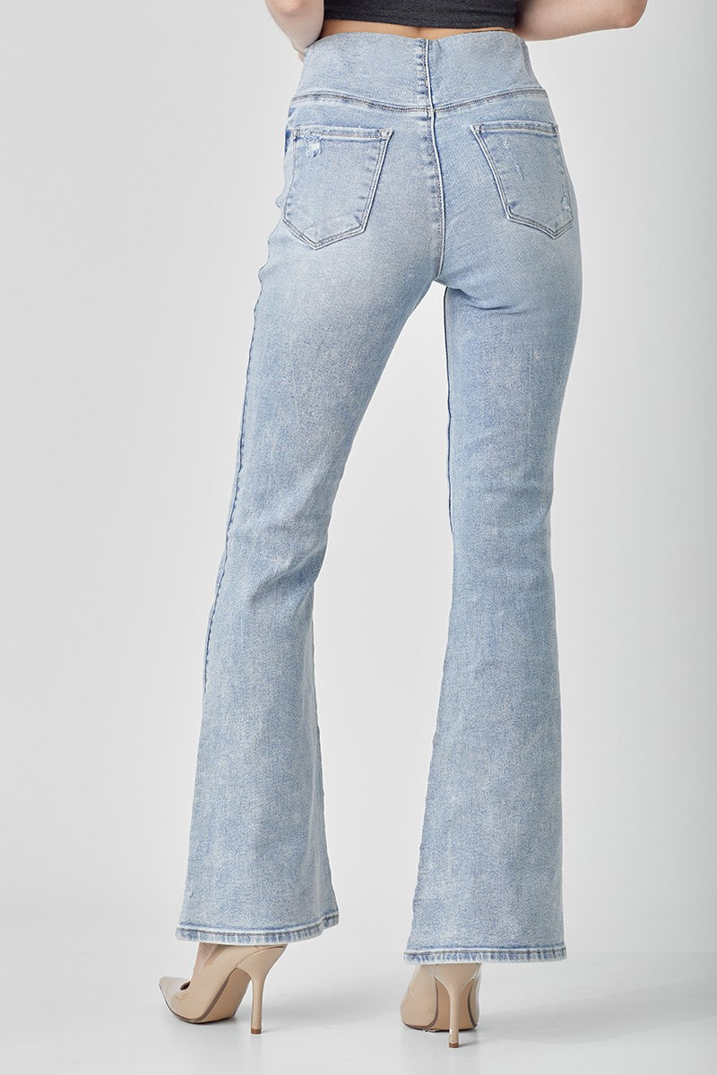 Risen High Rise Pull On Flare Light Denim Jeans