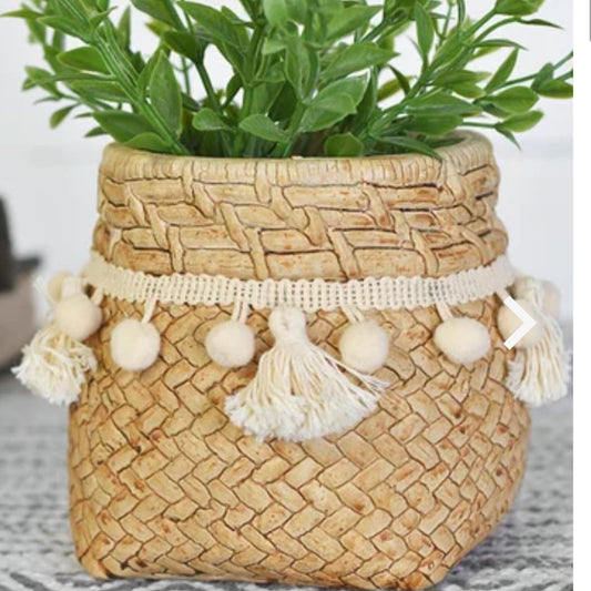 5" Ceramic Planter With Tassels
