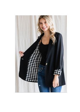 Black Blazer with Patterned Cuff