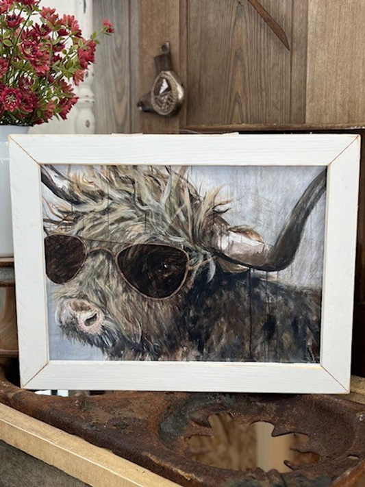Cool Carl The Cow Picture In White Frame