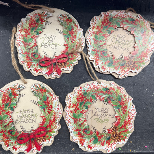 4" Wooden Wreath Ornament