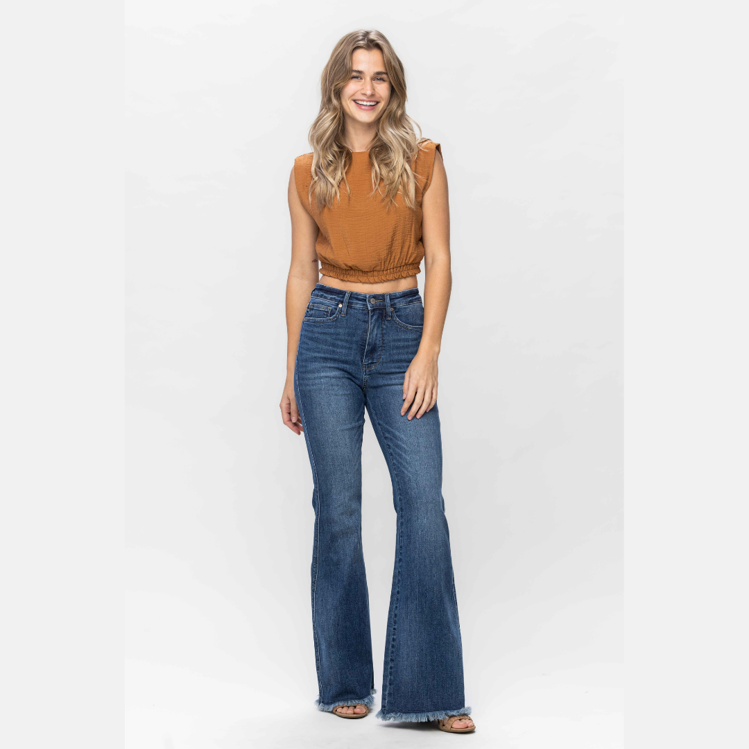 Judy Blue High Waist Tummy Control Fray Hem Flare