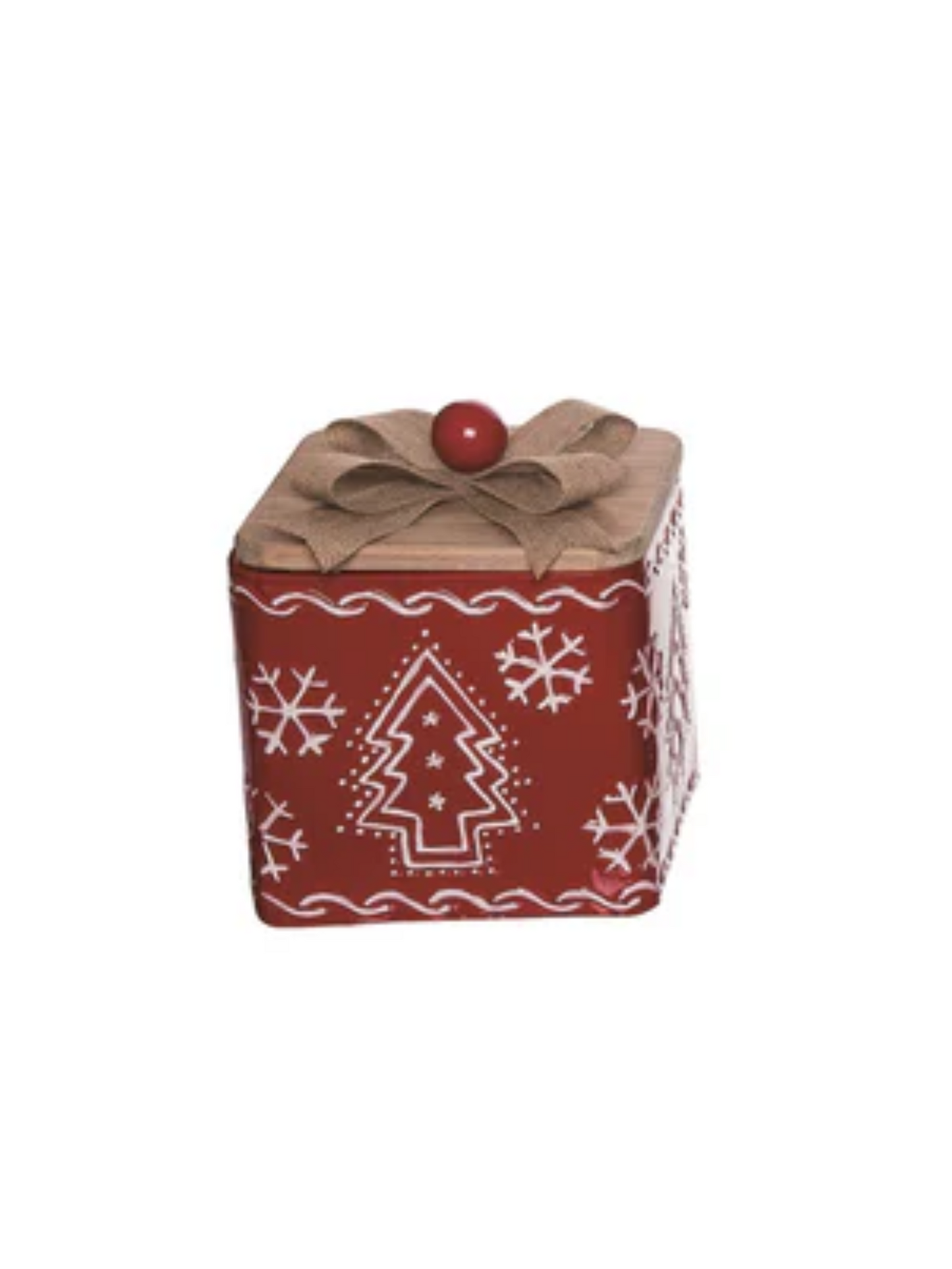Red Metal Christmas Box With Wooden Lid