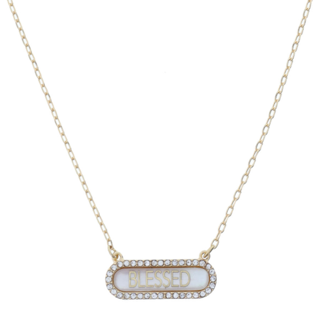 Shell Inlay Oval With Crystal Edge Necklace