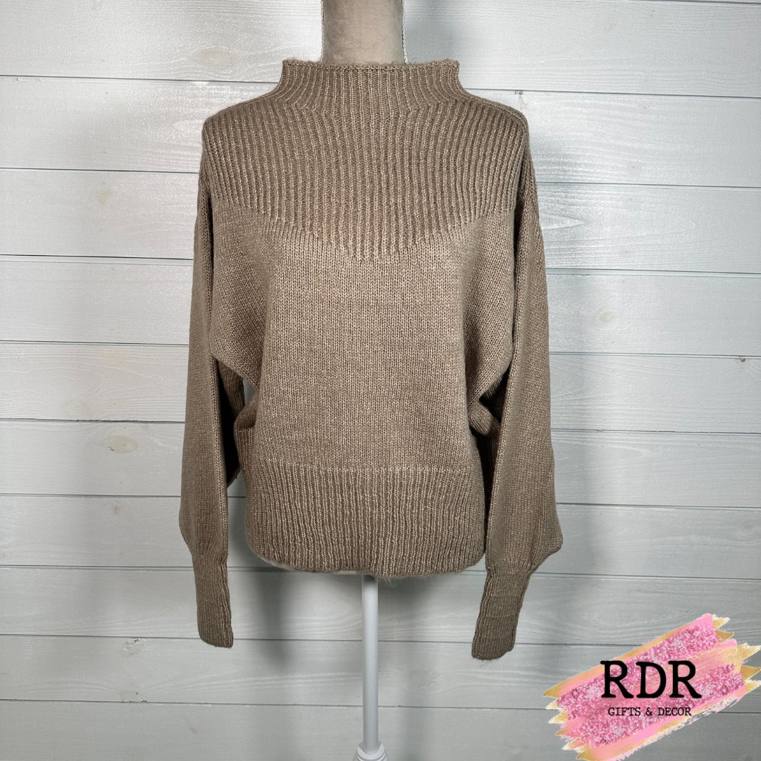 Balloon Sleeve Mock Neck Sweater