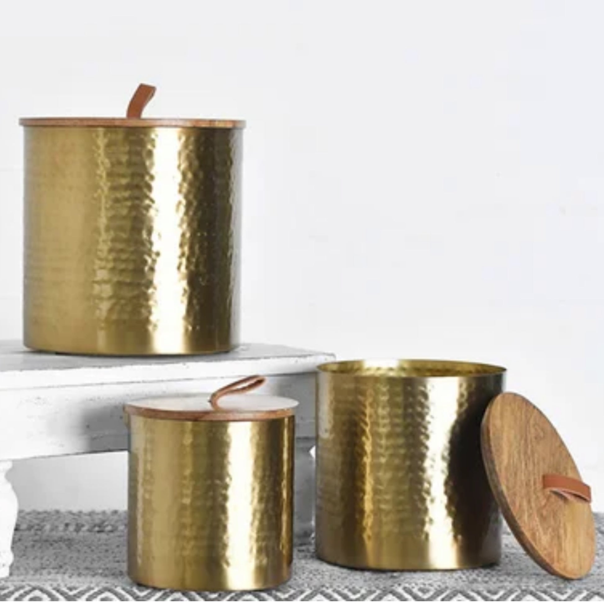 Faux Brass Canisters With Wood Lids