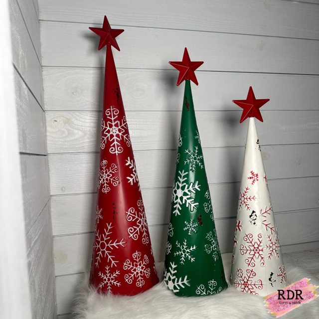 Metal Snowflake Embossed Cone Tree With Star