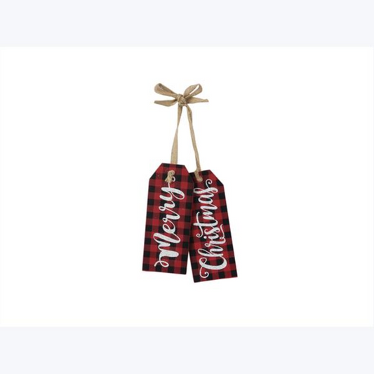 Double Wooden Buffalo Plaid Tag