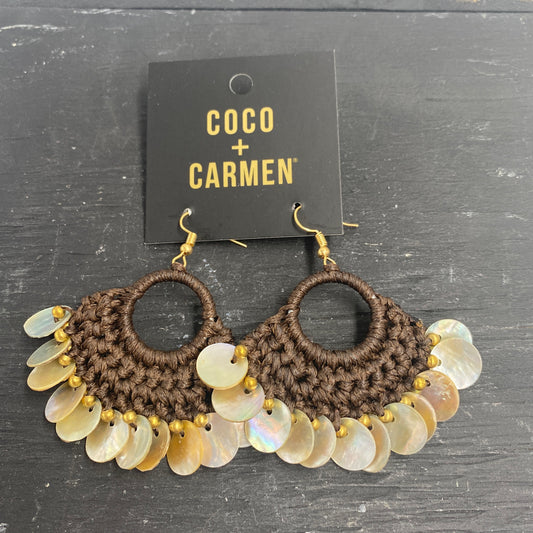 Coco + Carmen Brown Yarn Shell Disc Earrings