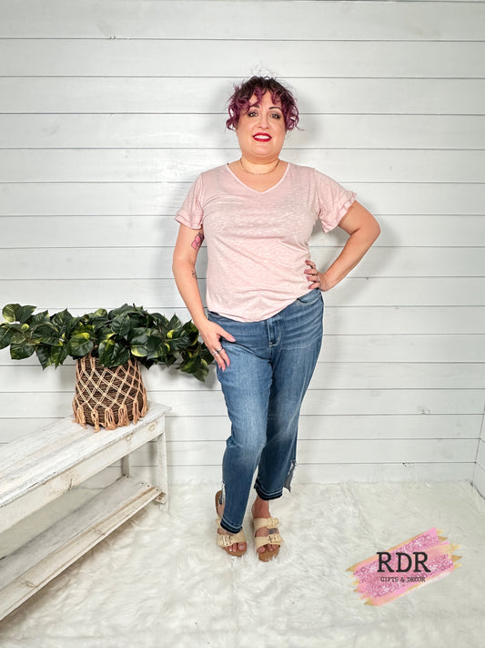 Judy Blue Plus High Waist Fray Slit Release Hem Straight