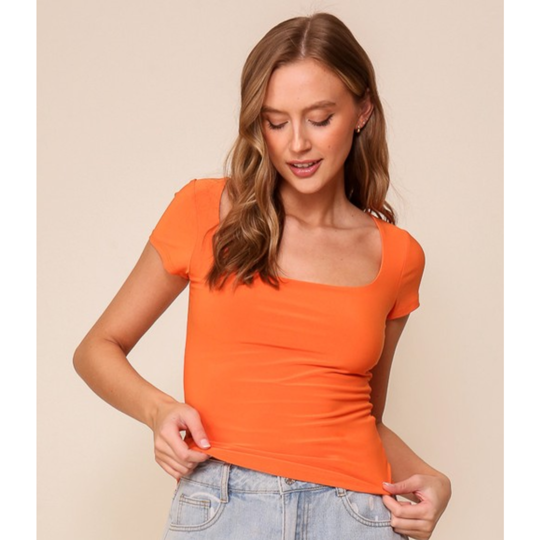 Orange Short Sleeve Square Neck Top