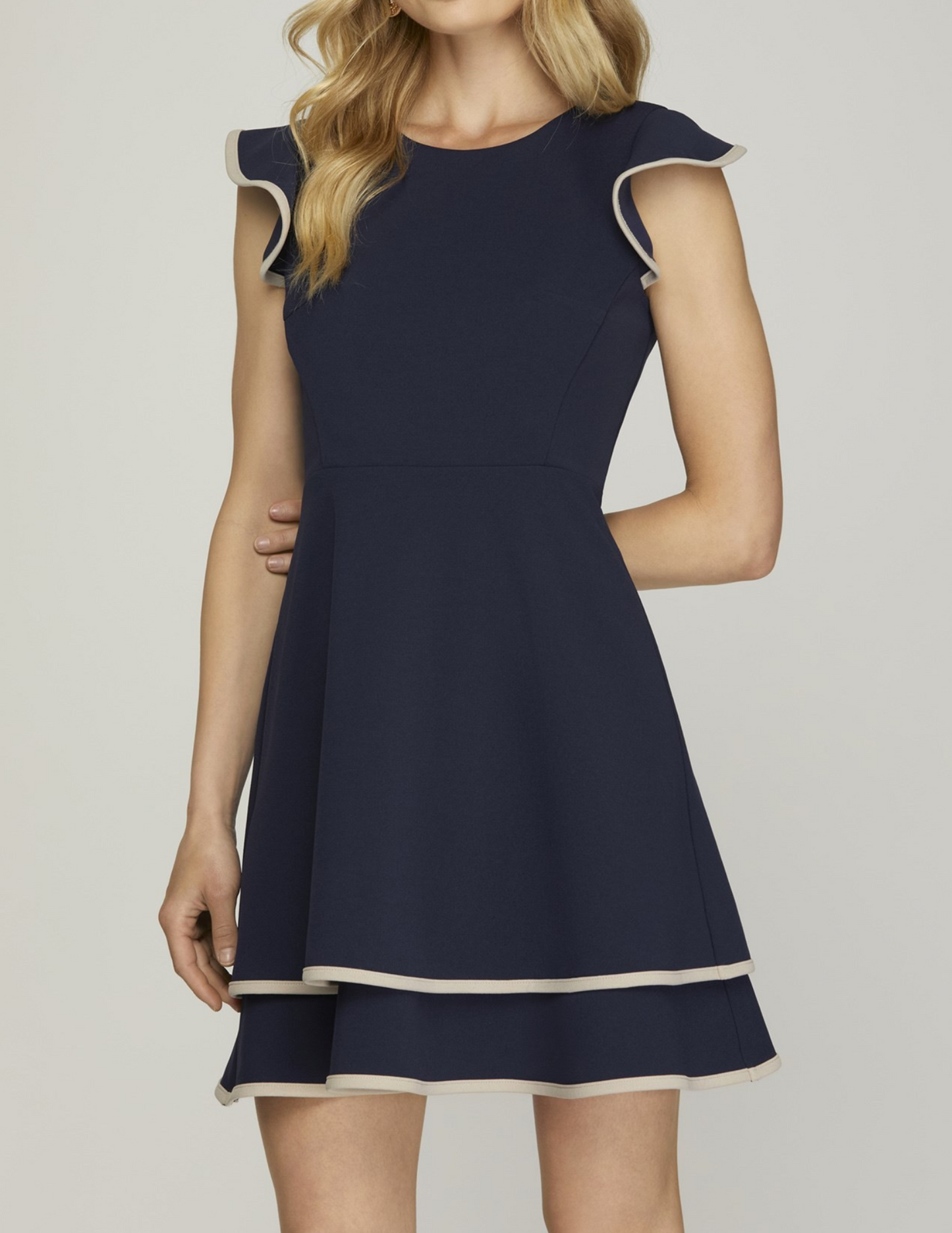 Knit Dress With Ruffled Cap Sleeve