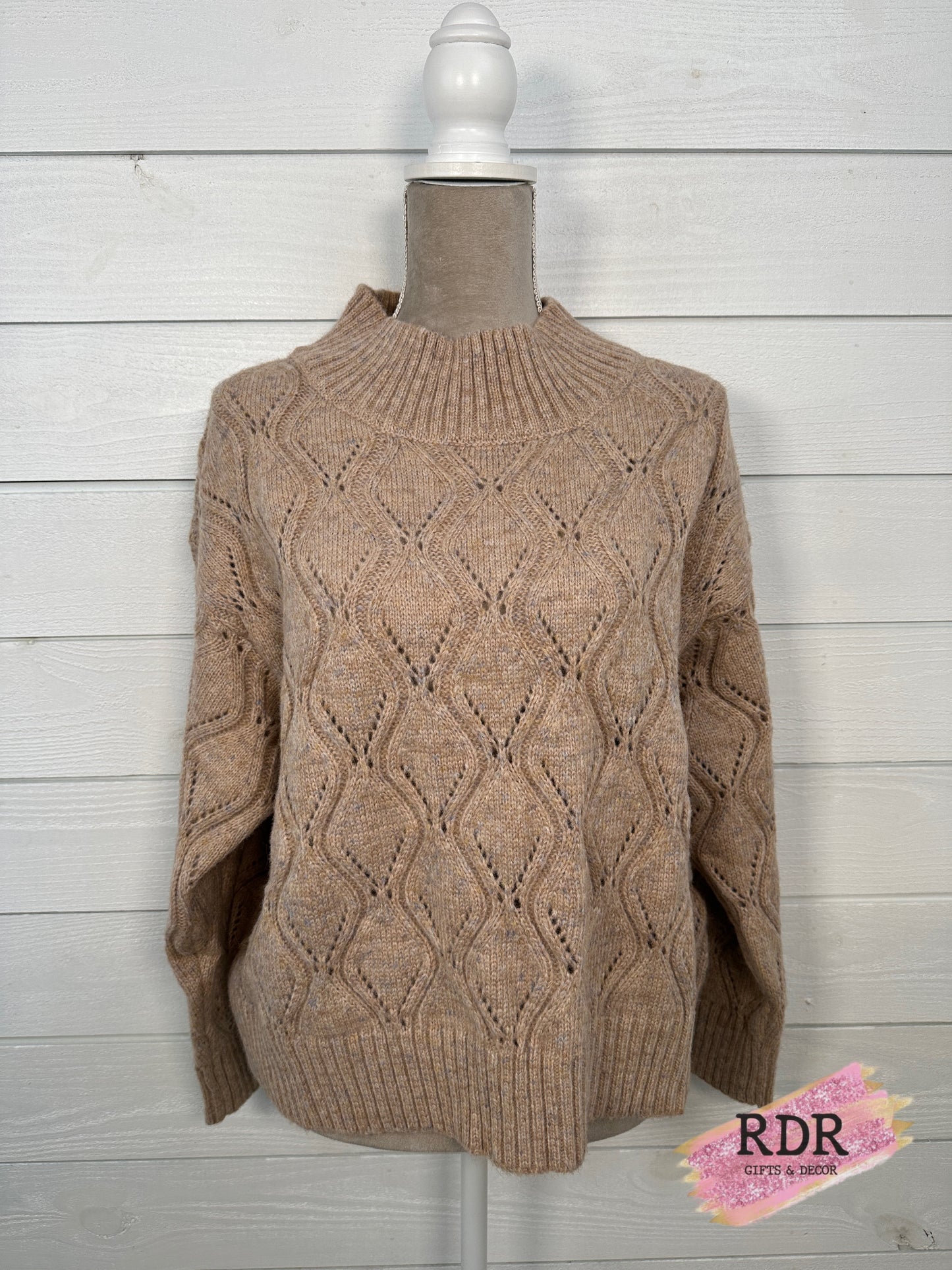 Heather Taupe Pointelle Pullover Sweater