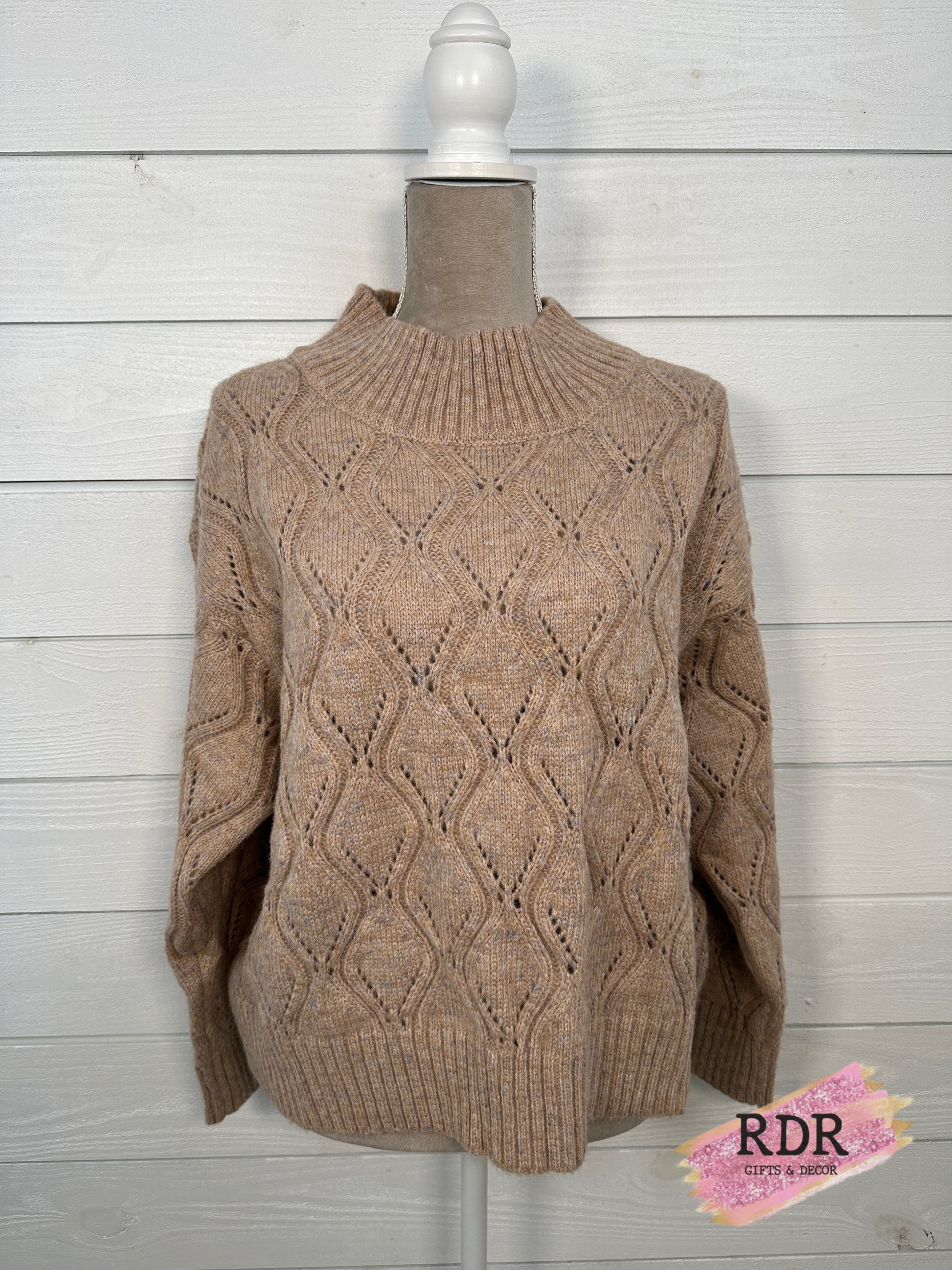 Heather Taupe Pointelle Pullover Sweater