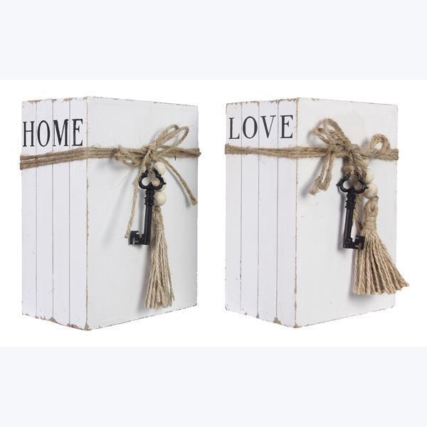 Wood Stacked Book with Key, Tassel & Beads, Assorted Style
