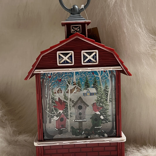 Barn With Cardinals Water Globe