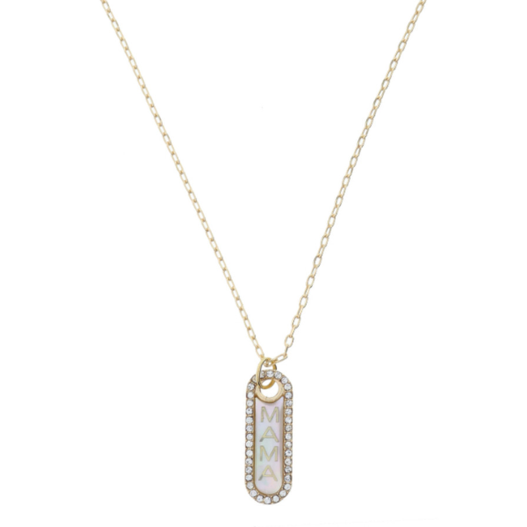 Shell Inlay Oval With Crystal Edge Necklace