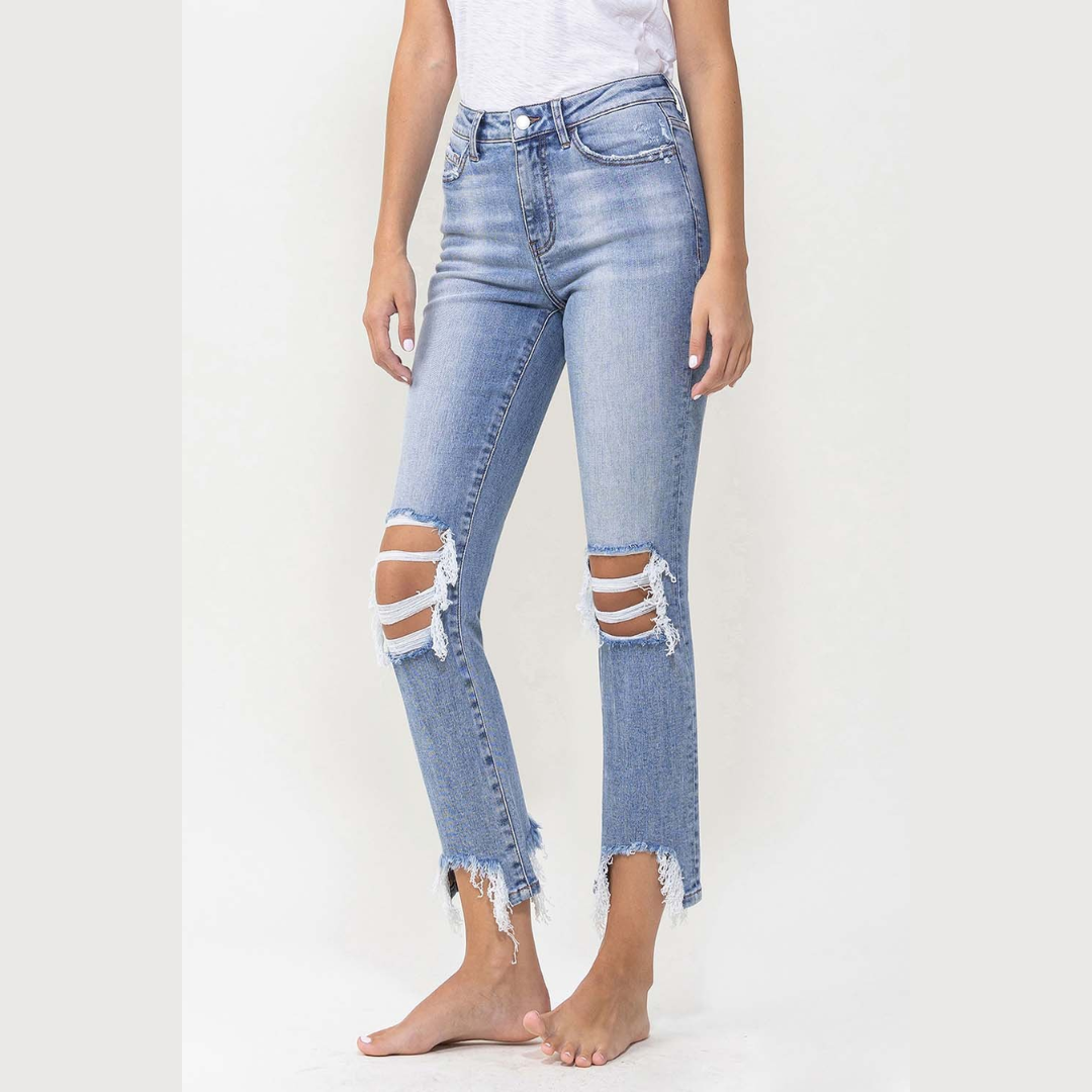 Vervet High Rise Kick Flare Distressed Jeans