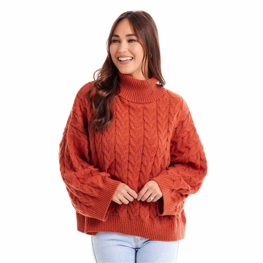 Mud Pie Radley Cable Knit Sweater - Rust