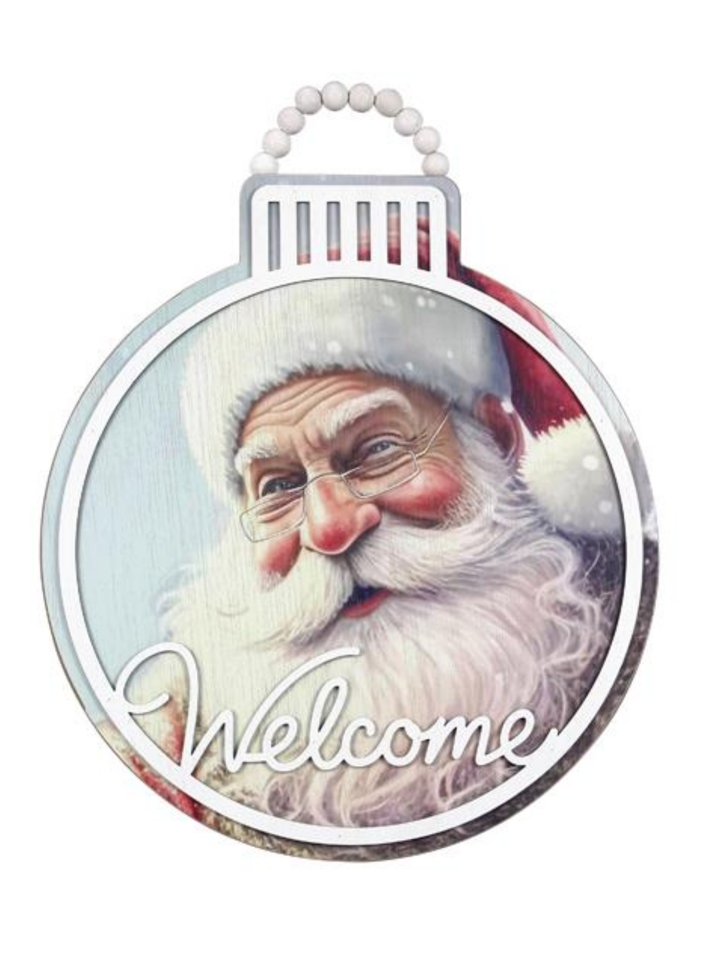 Wood Ornament Shaped Door/Wall Hanger With Santa