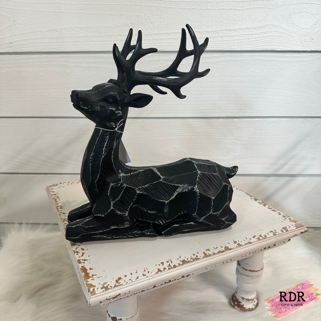 Resin Black Carved Look Deer