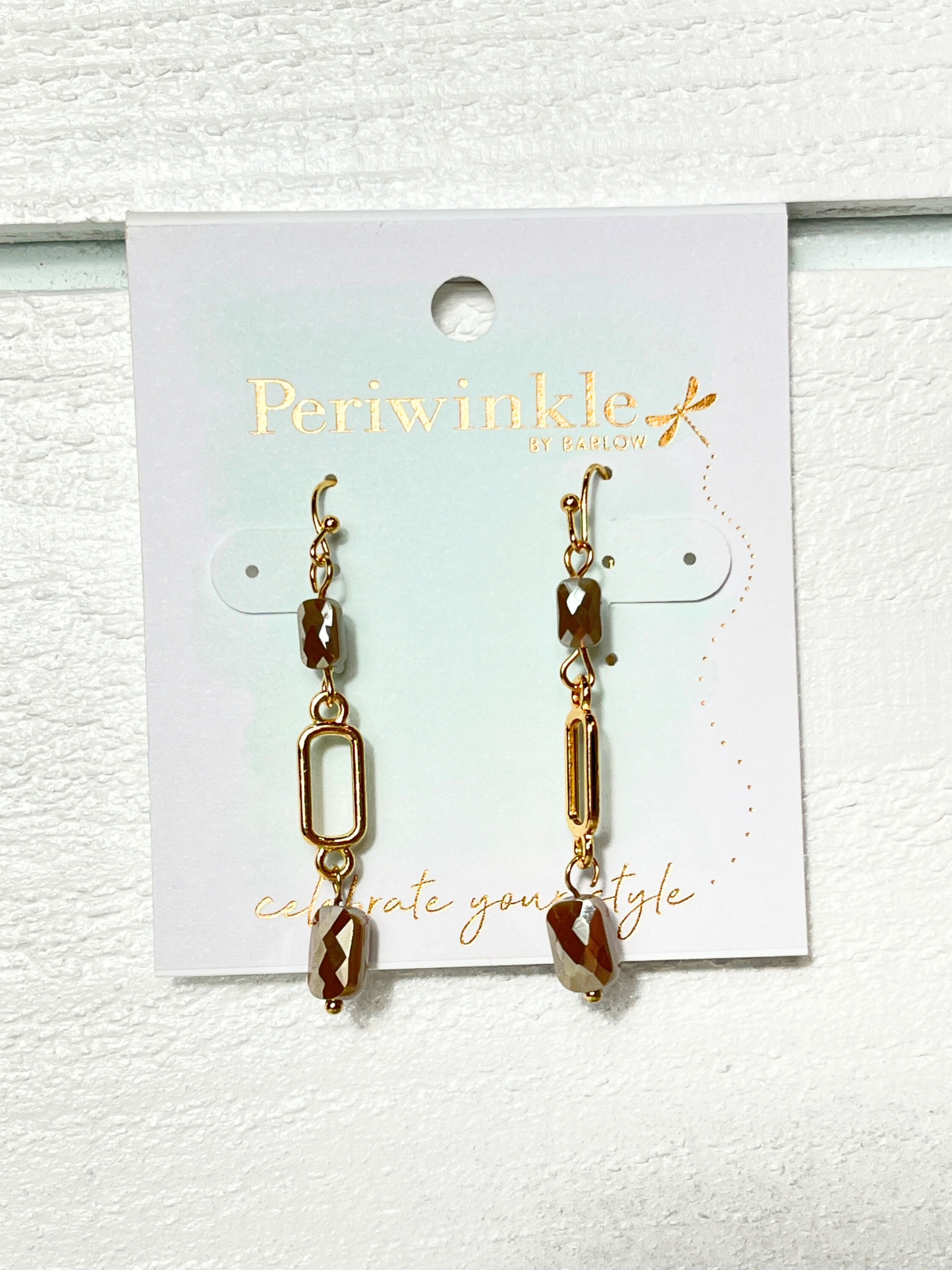 Gold & Colored Faceted Bead Dangle Earrings