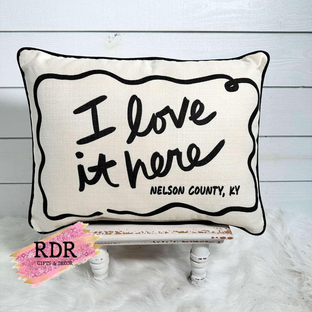 Swirly Love It Here Hometown Pillow