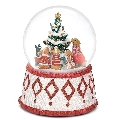 Dogs Around Christmas Tree Musical Dome