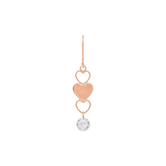 Rose Gold Triple Heart Drop Cubic Zirconia Earring