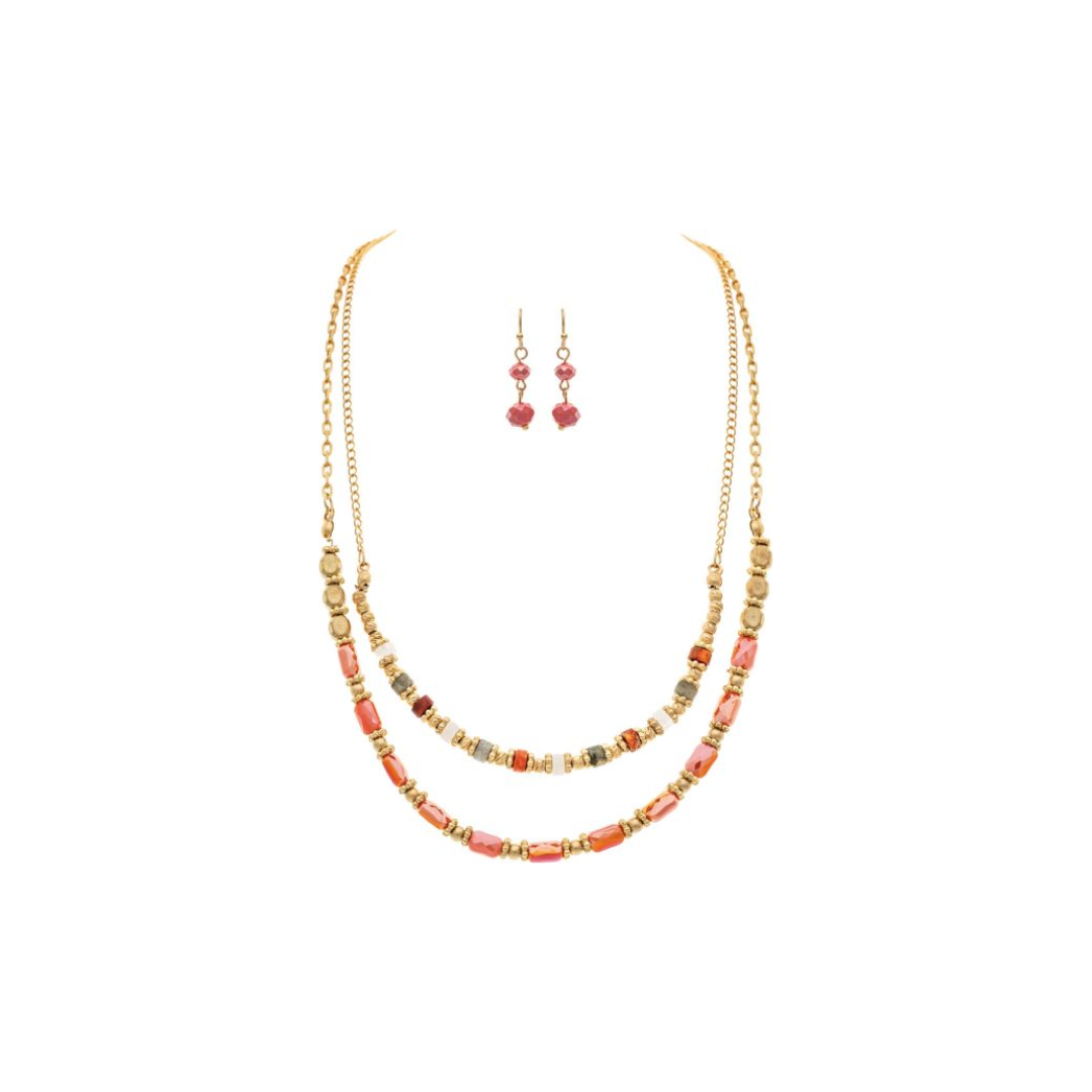 Gold Peachy Coral Glass Layer Necklace