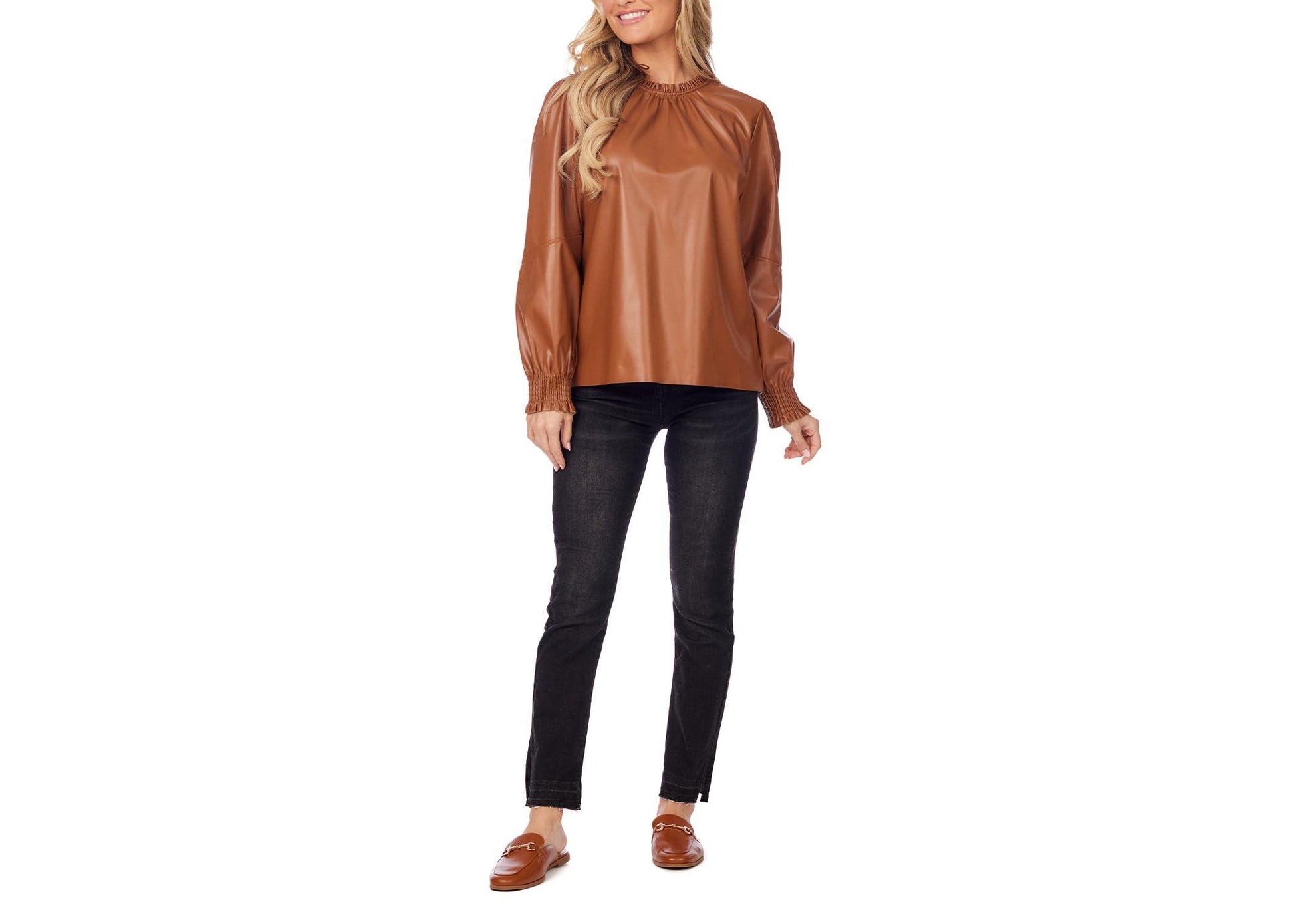 Mud Pie Women Casual Putman Tan Pleather Top