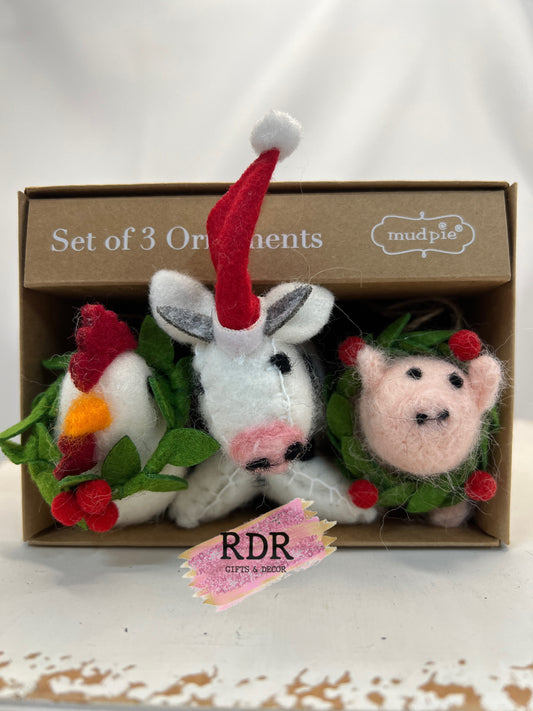 Mud Pie Boxed Farm Felt Ornaments