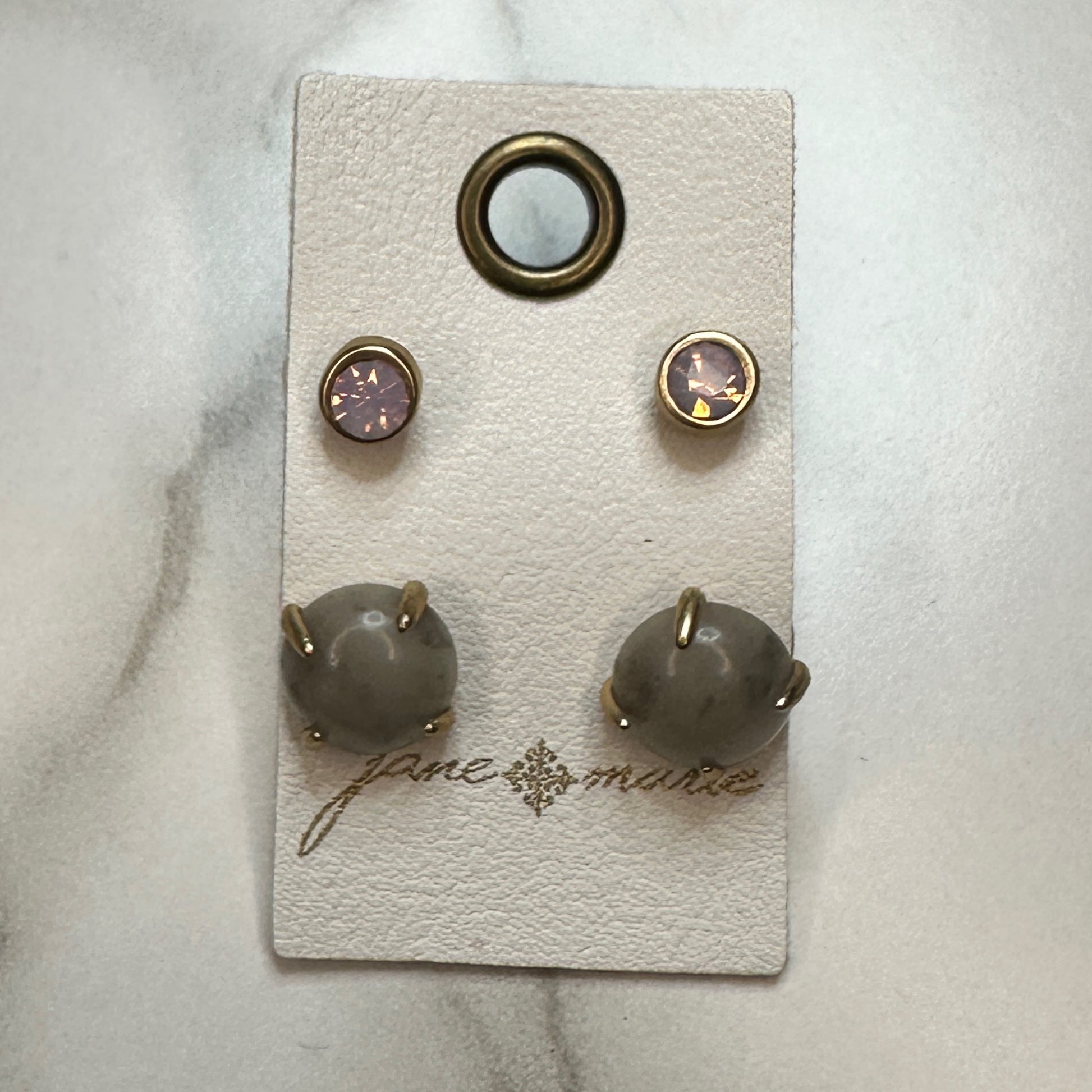 Jane Marie Pink Circle/Grey Circle 2 Stud Set Earrings