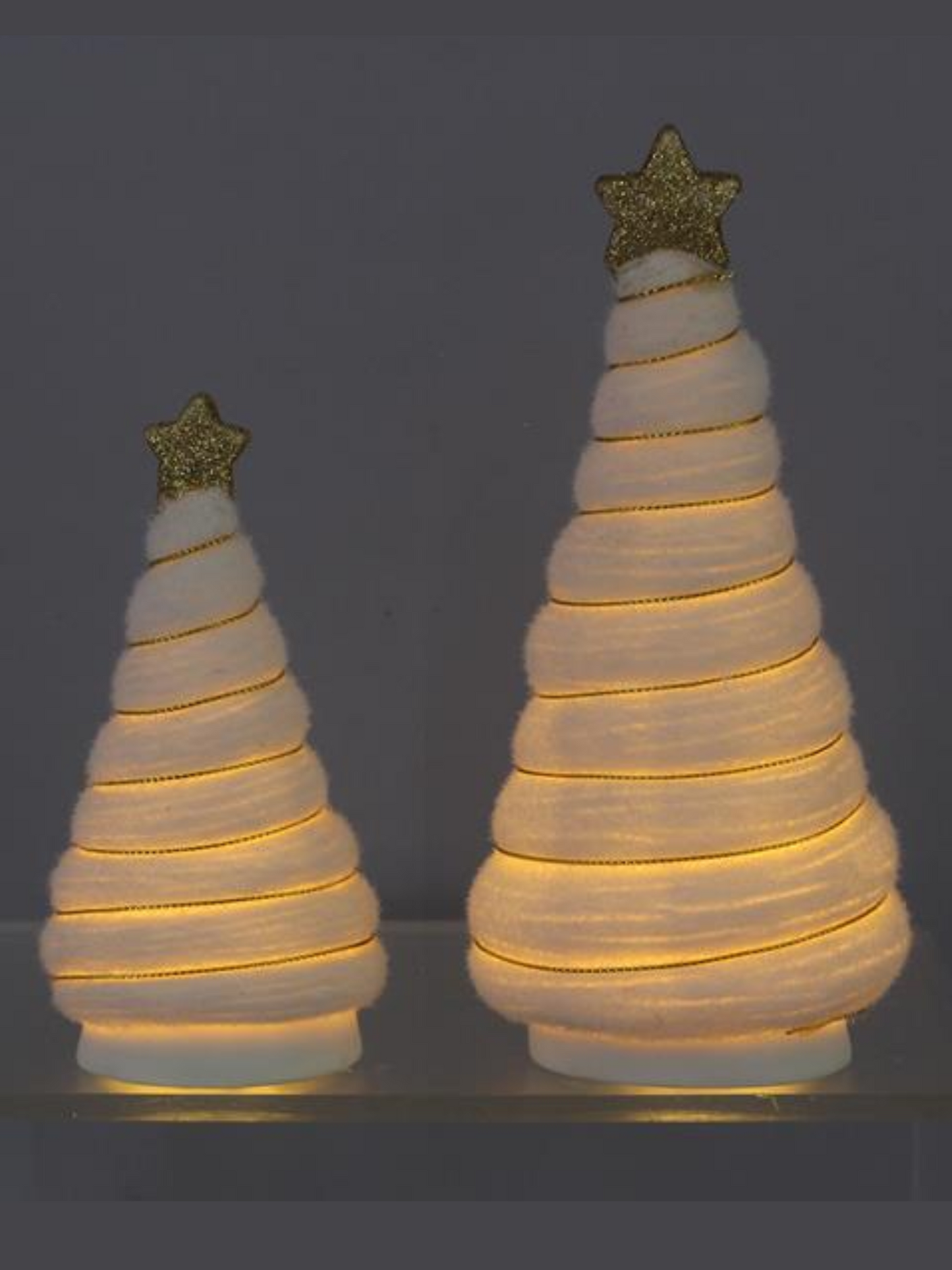 Wool Christmas Tree With Gold Star & LED- Set Of 2