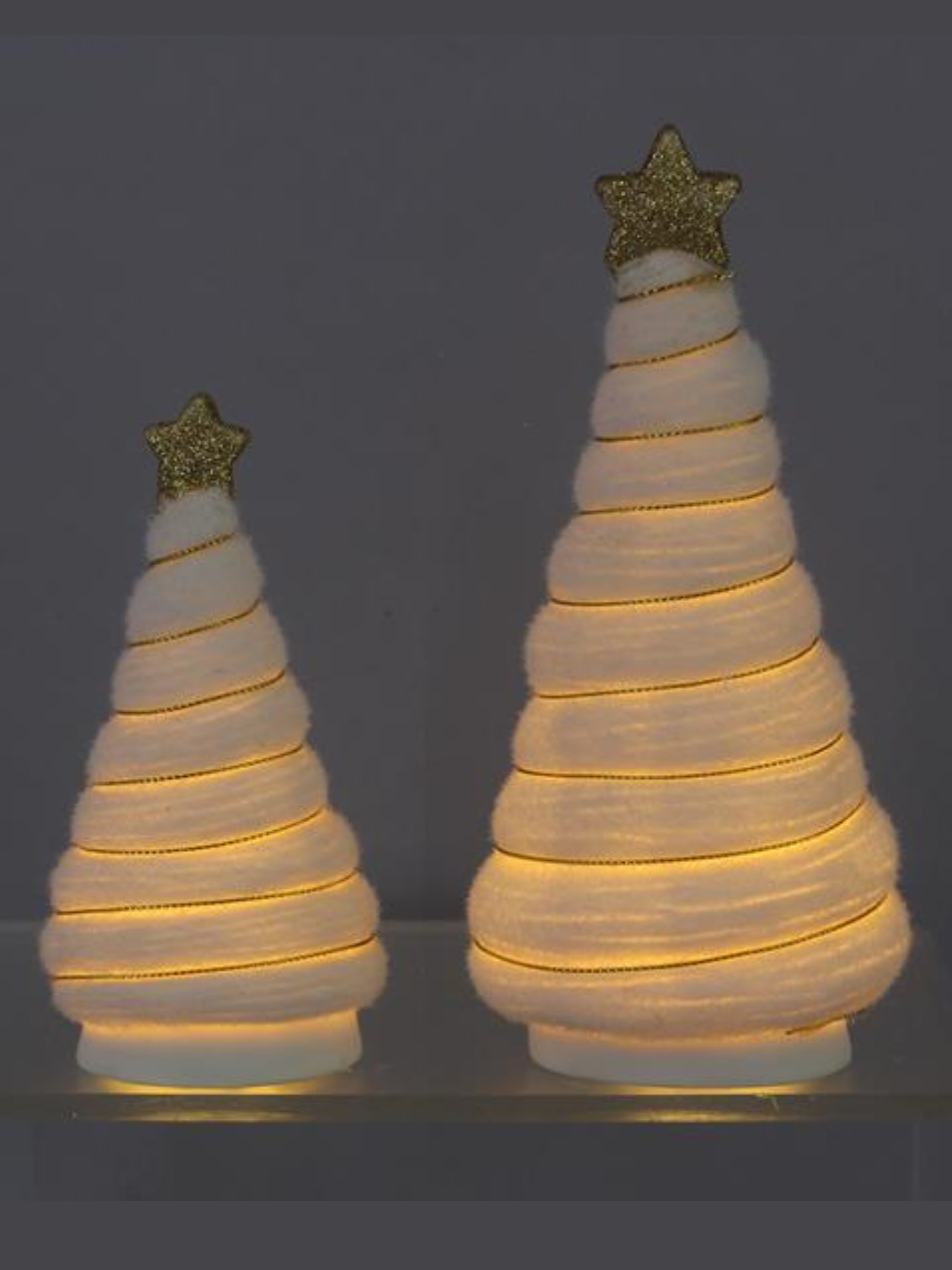 Wool Christmas Tree With Gold Star & LED- Set Of 2